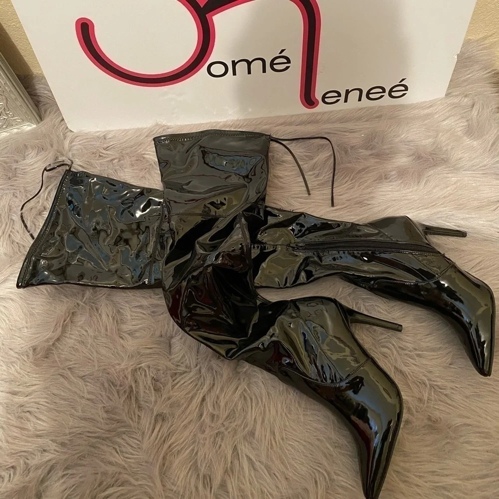 The Patent Knee High Boots W/ Heel